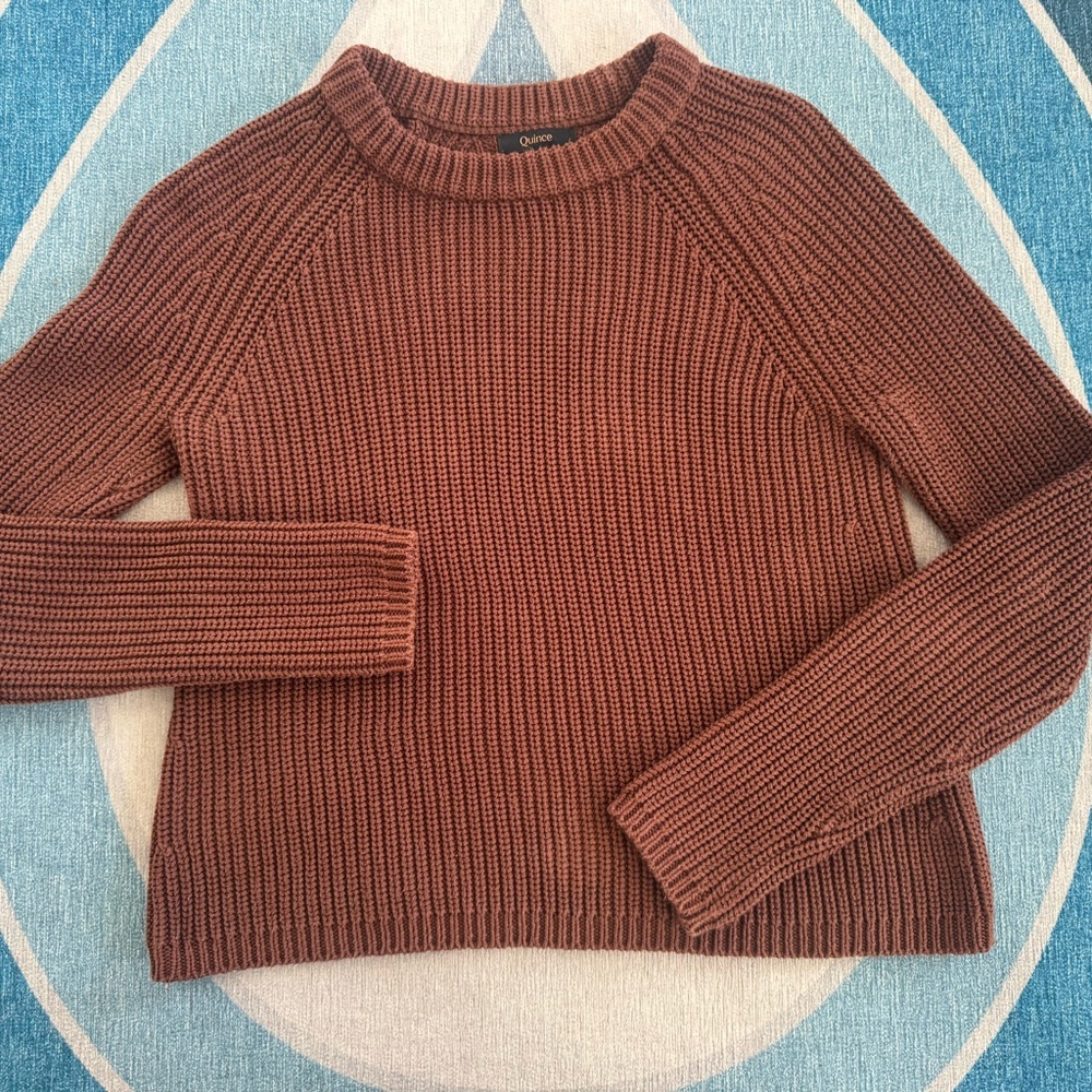 Quince Organic Fisherman Sweater Cappuccino Brown XS